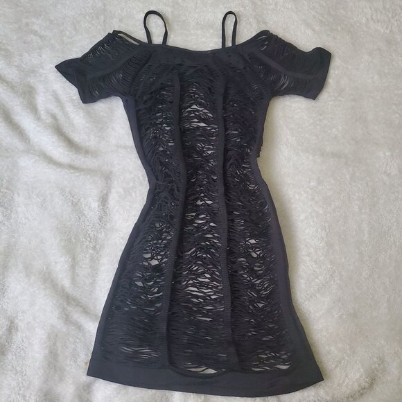 Womens Mini dress see through no label but fits like XS to Small black color - Picture 1 of 8
